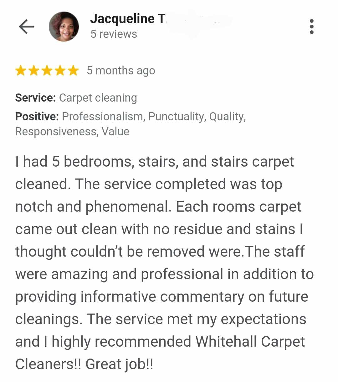 Whitehall Carpet Cleaning Columbia SC Google Review