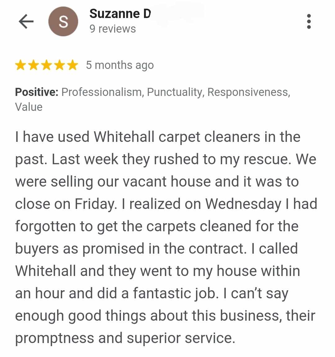 Whitehall Carpet Cleaning Columbia SC Google Review